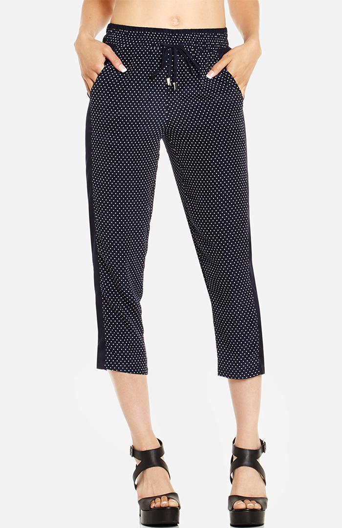 Dailylook Polka Dot Drawstring Pants In Navy S At Dailylook