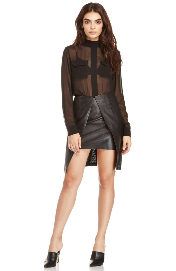 Dailylook Jaggar Black Mamba Leather Skirt In Black S At Dailylook