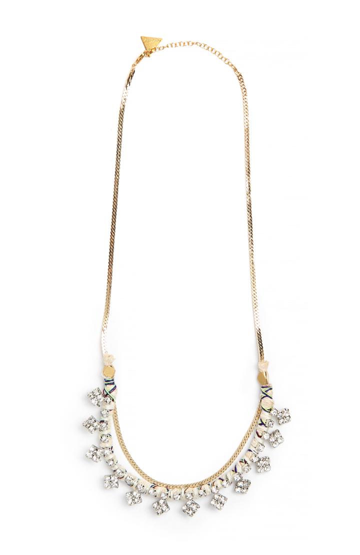 Dailylook Serefina Rhinestone Hemp And Chain Necklace In White At Dailylook