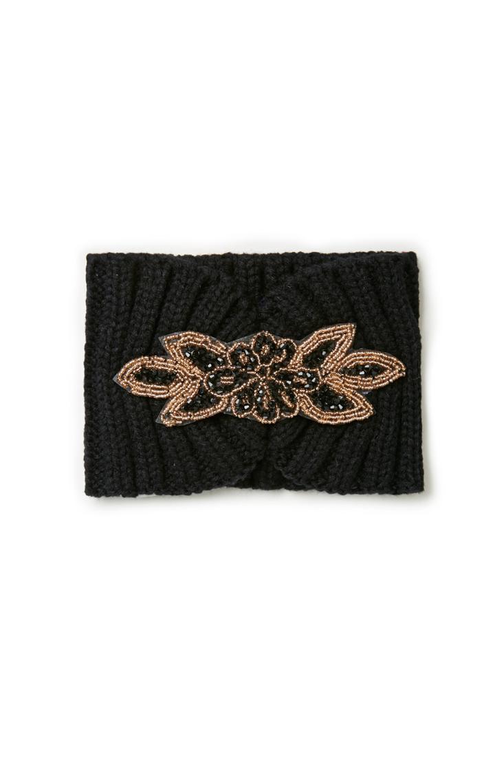 Dailylook Fiona Jeweled Knit Headband In Black At Dailylook