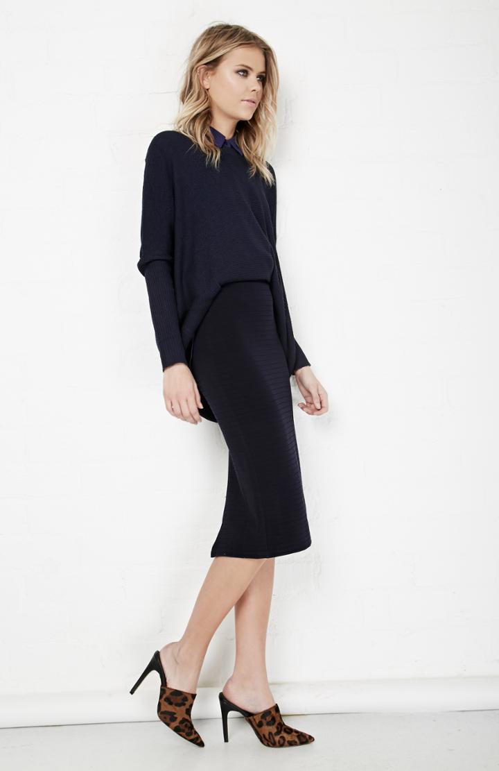 Dailylook Baraka Striped Pencil Skirt In Navy S - M At Dailylook