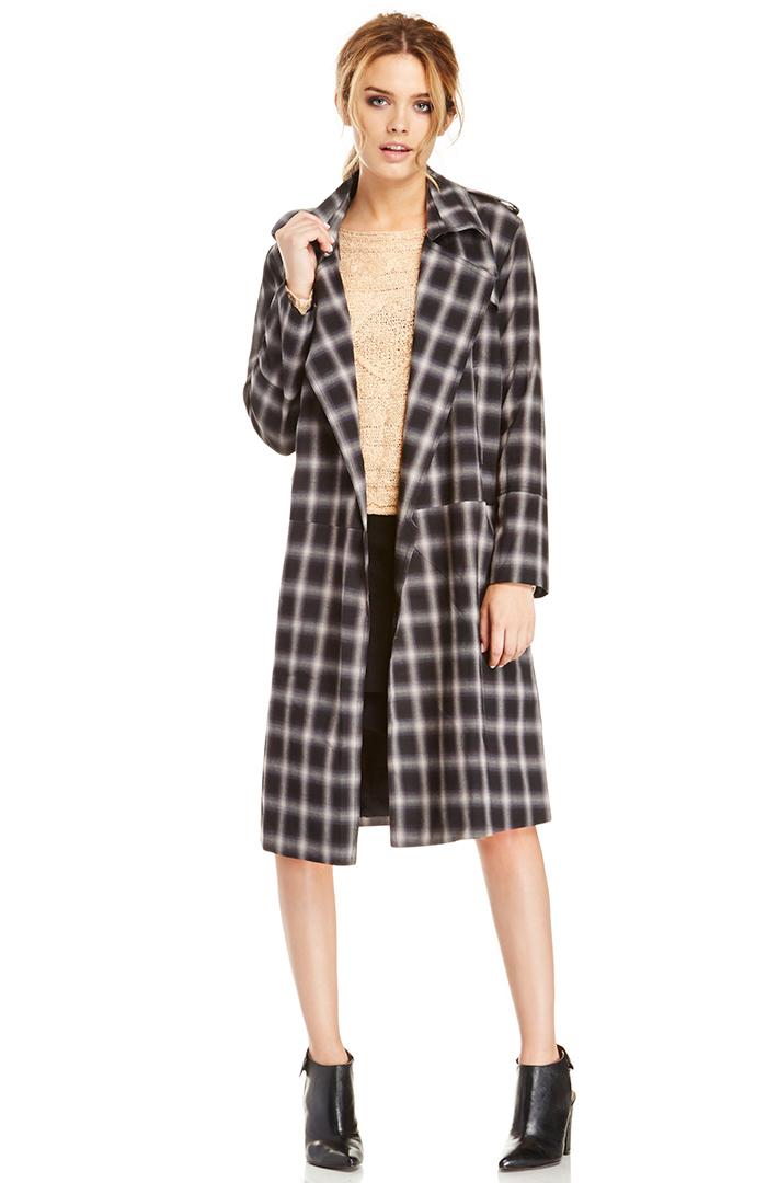 Dailylook Line Dot Plaid Keaton Trench Coat In Black Xs - M At Dailylook