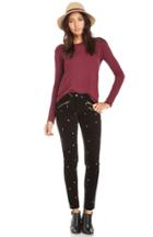 Dailylook Maison Scotch Rib Cord Floral Embroidered Pants In Black 24 - 26 At Dailylook