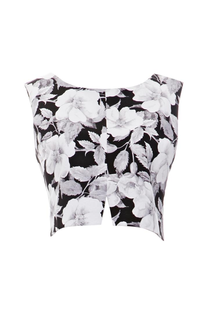 Dailylook Glamorous Rose Print Crop Top In Black/gray S At Dailylook