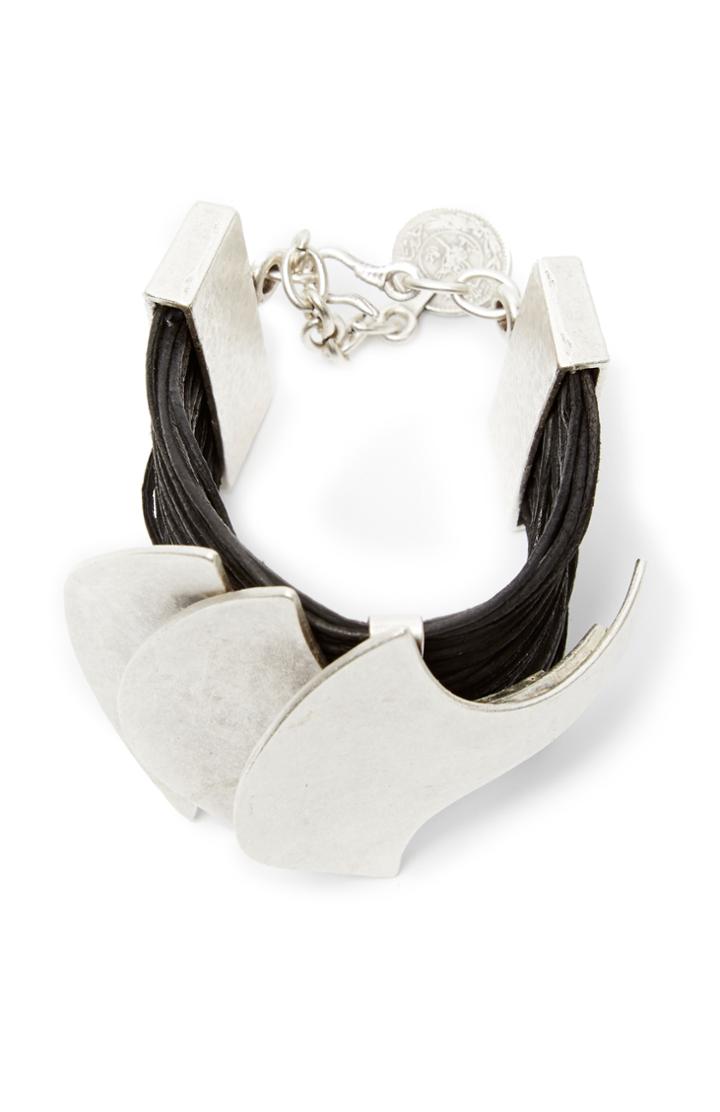 Dailylook Chanour Multi-string Abstract Metal Shape Bracelet In Silver/black At Dailylook