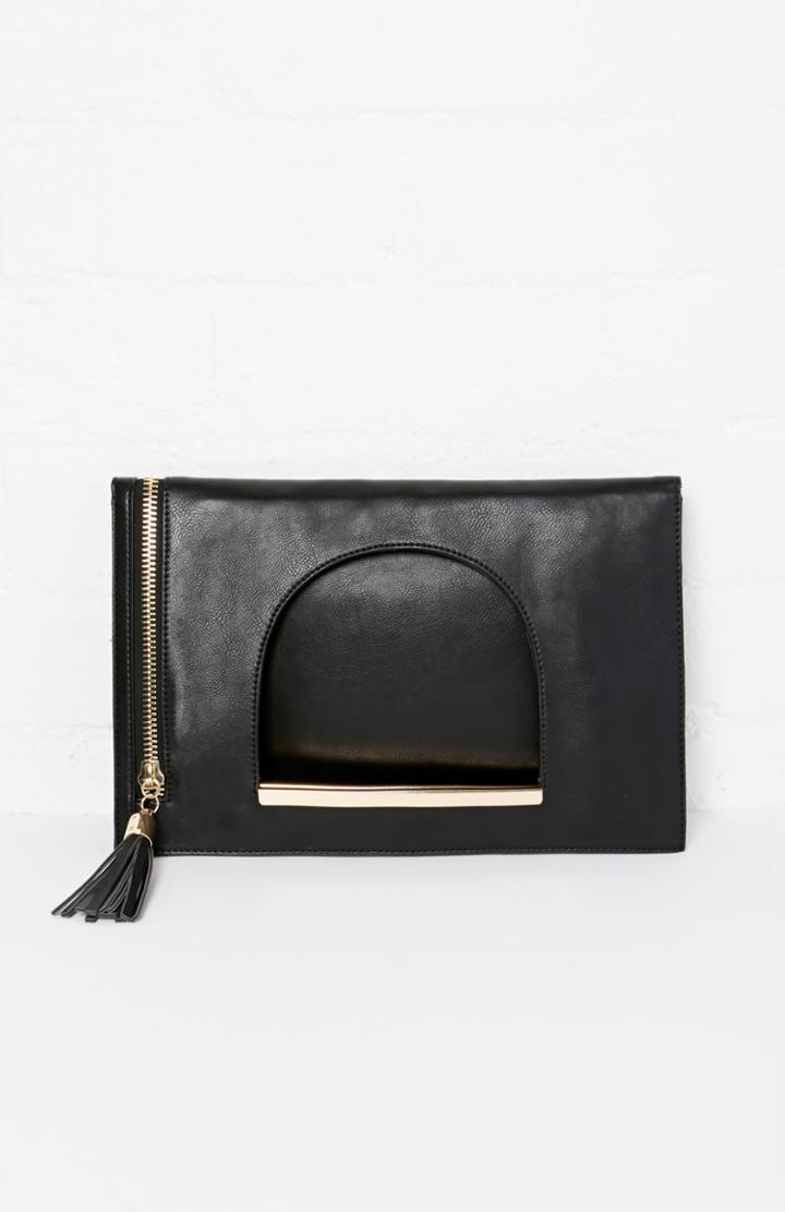 Dailylook Fold Over Vegan Leather Side Zipper Clutch In Black At Dailylook