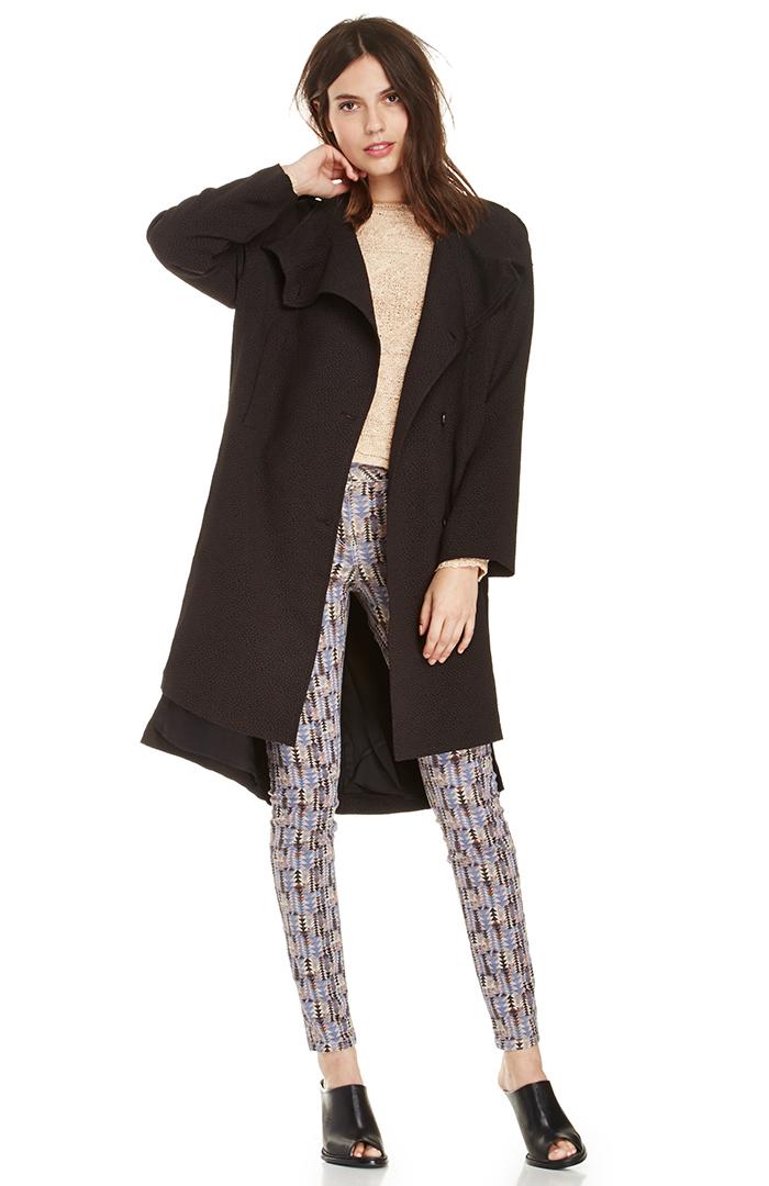 Dailylook Line Dot Baldwin Coat In Black Xs - S At Dailylook