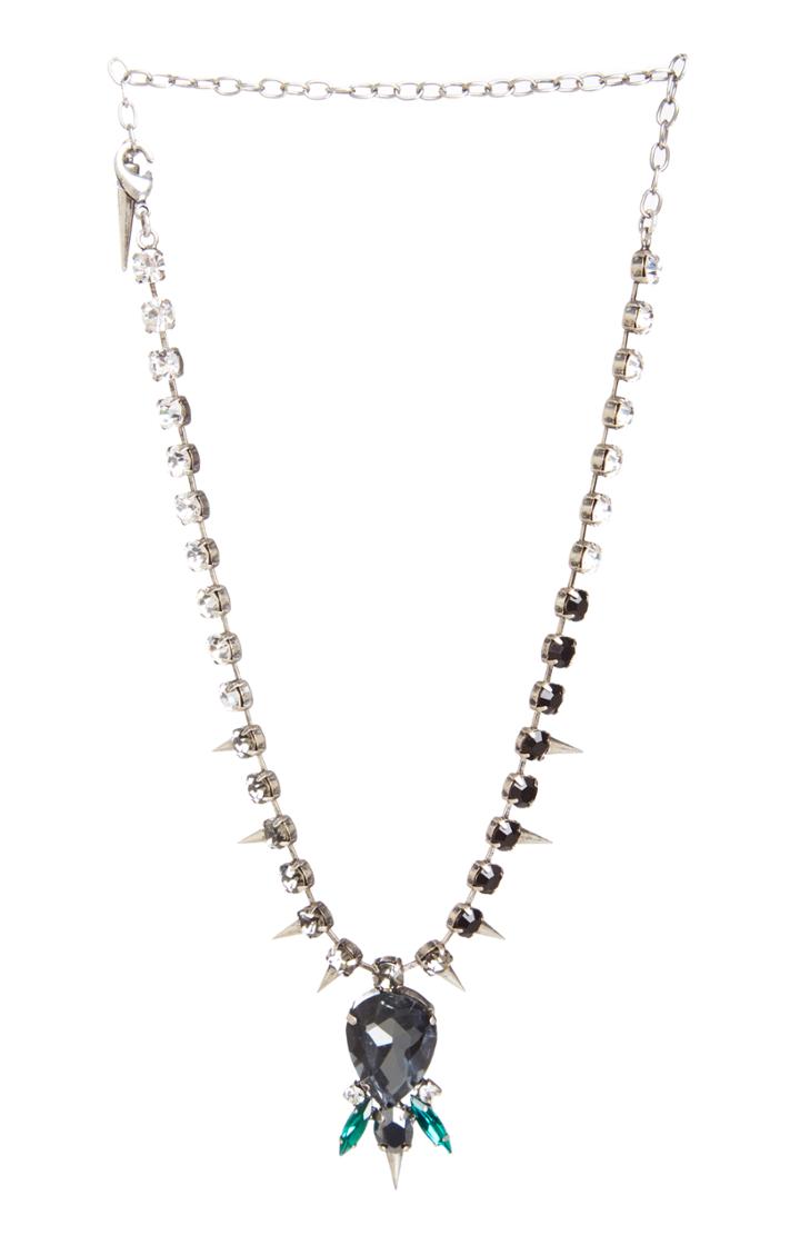 Dailylook J.o.a. Tri-stone Spike Necklace In Silver At Dailylook