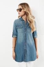 Dailylook Suzy Cotton Denim Shirt Dress In Blue Xs - L At Dailylook