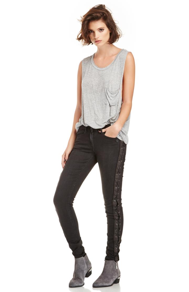 Dailylook Maison Scotch 95 Skinny Lace Up Pants In Black 24 - 26 At Dailylook