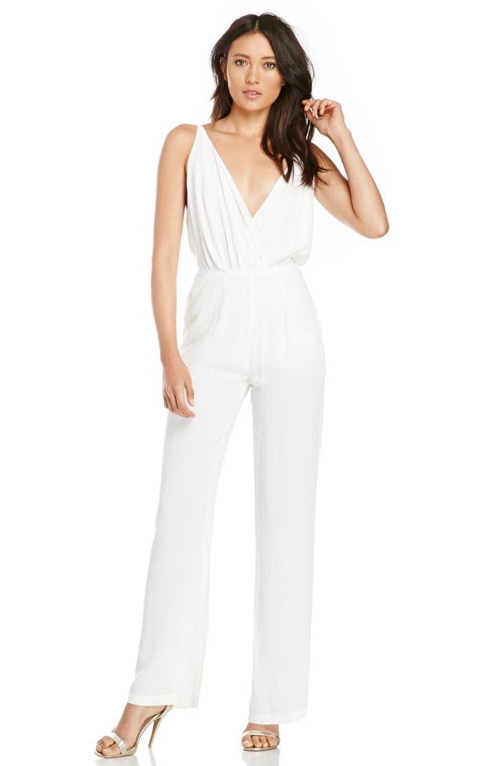 Dailylook Alluring Plunge Jumpsuit In Ivory M - L At Dailylook