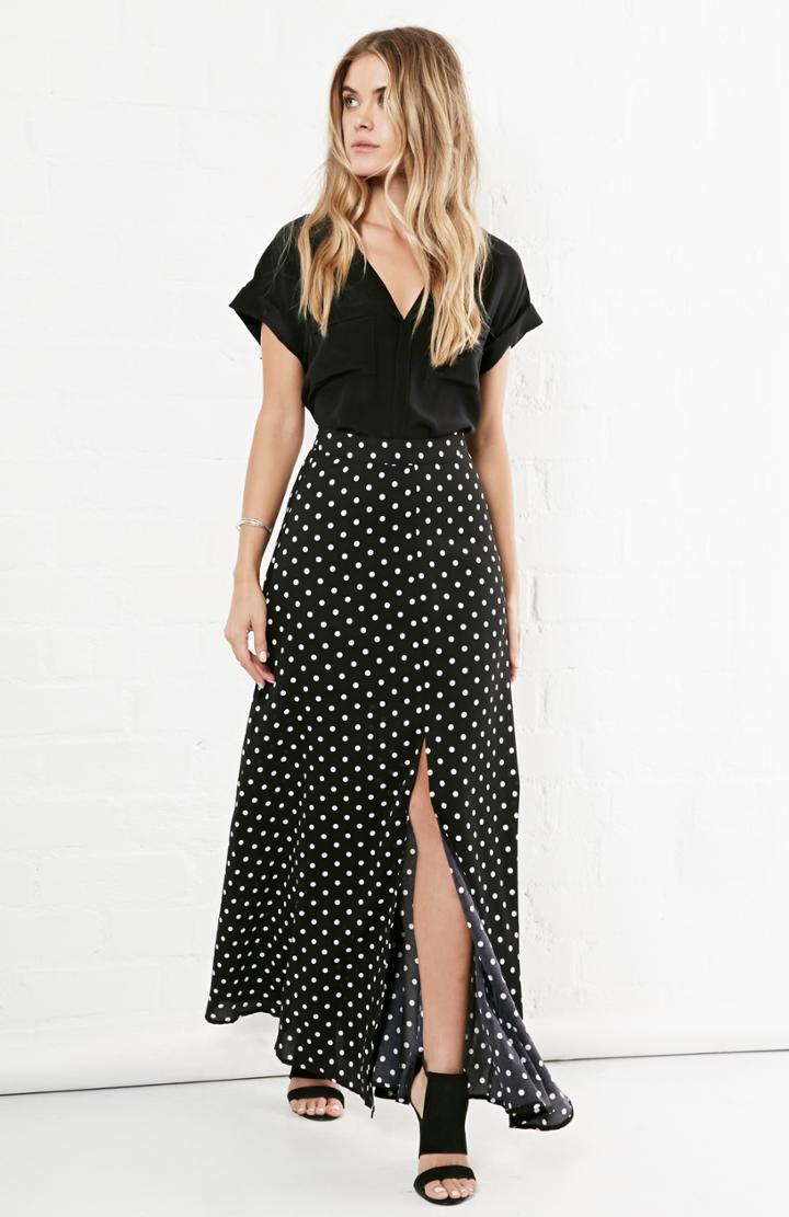 Dailylook Dailylook Polka Dot Maxi Skirt In Black / White Xs - M At Dailylook