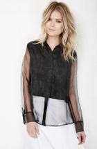 Dailylook Joa Collar Sheer Dress Shirt In Black Xs - L At Dailylook
