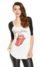 Dailylook Daydreamer Rolling Stones Raglan Baseball Tee In Ivory M/l At Dailylook