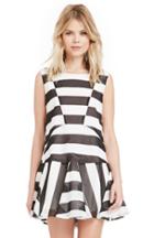 Dailylook J.o.a Patchwork Striped Dress In Black / White Xs - L At Dailylook