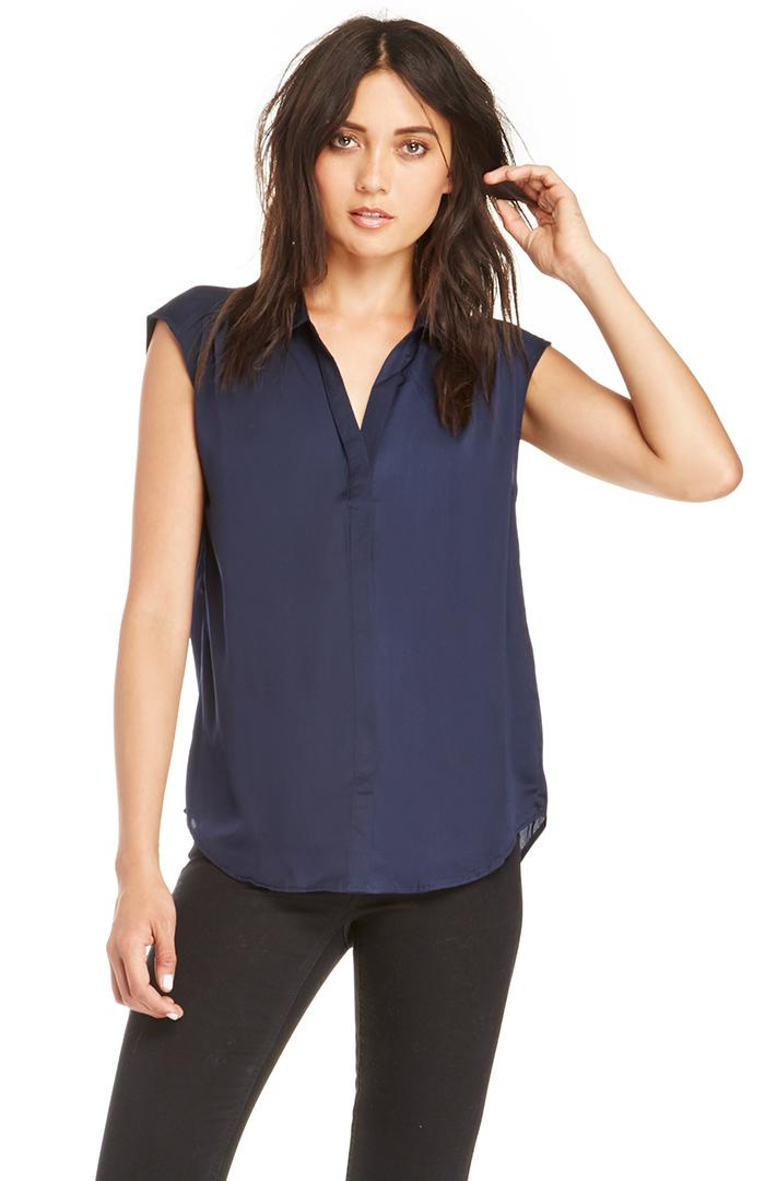 Dailylook Cultivated Collar Shirt In Navy M At Dailylook