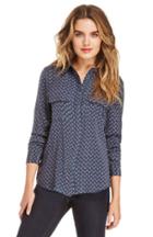 Dailylook Lamade Ascot Print Silk Blouse In Navy S At Dailylook