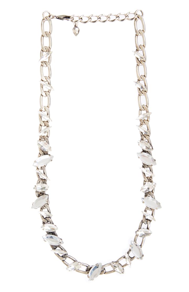 Dailylook J.o.a. Crystal Jeweled Chain Necklace In Silver At Dailylook