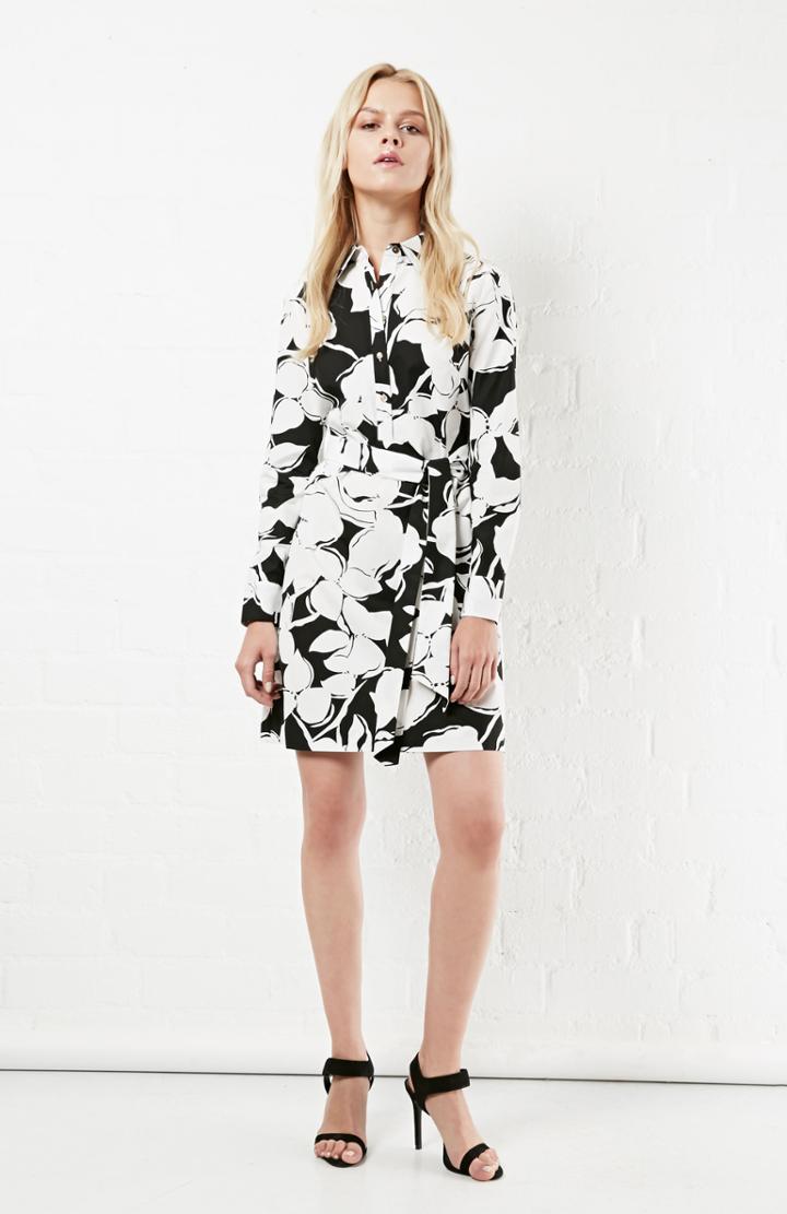 Dailylook Diane Von Furstenberg Cotton Taffy Shirt Dress In Black / White 0 - 10 At Dailylook