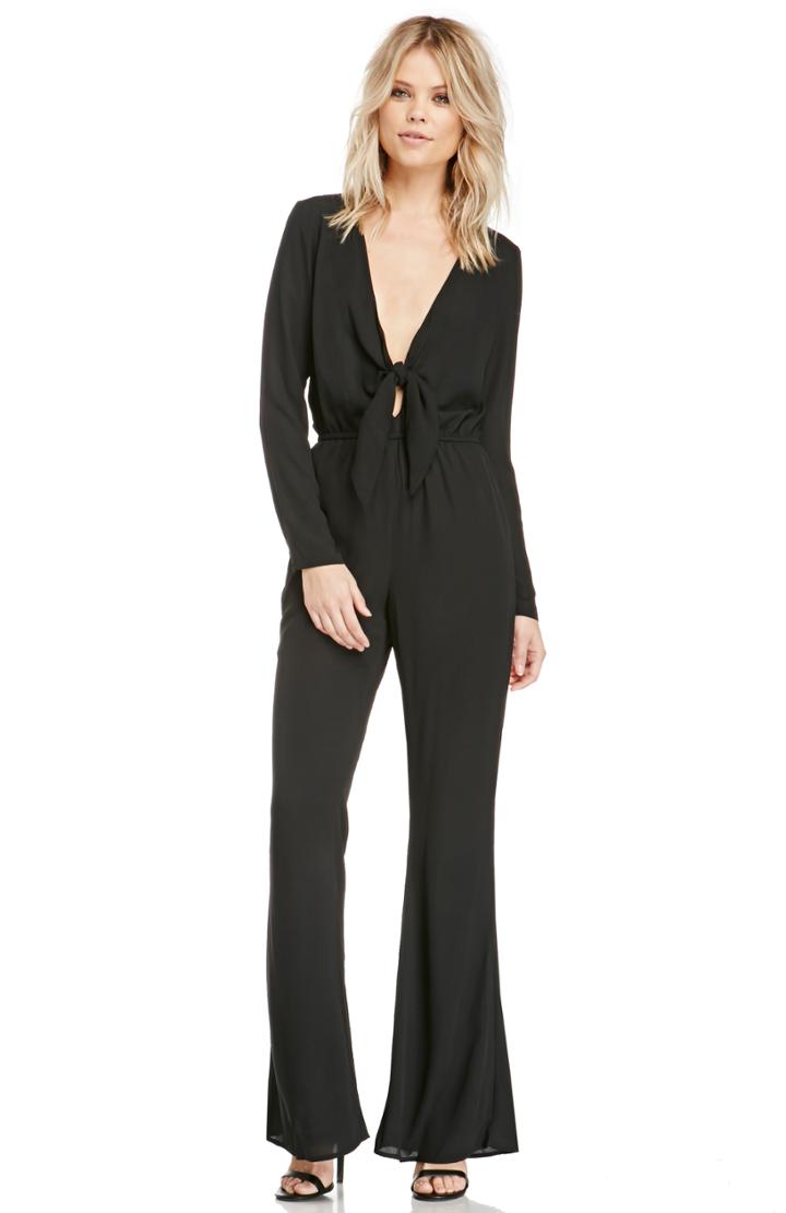Dailylook Dailylook Plunging Tie Bodice Jumpsuit In Black Xs - L At Dailylook