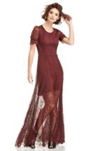 Dailylook Nightcap Petite Jacquard Lace Gown In Wine 2 - 3 At Dailylook