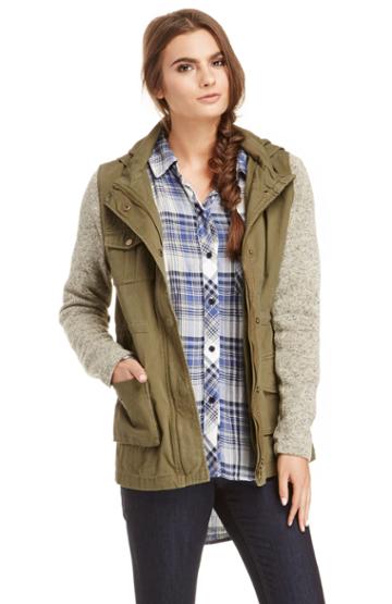 Dailylook Olive  Oak Sweater Sleeve Cotton Military Jacket In Olive Xs - L At Dailylook