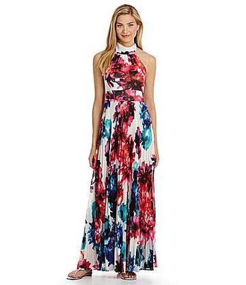 Eliza J Floral Chiffon Halter Maxi Dress