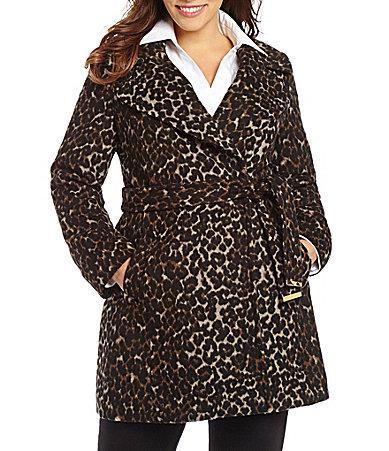Preston & York Plus Animal-print Belted Wrap Coat