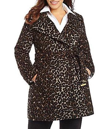 Preston & York Plus Animal-print Belted Wrap Coat