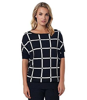 Adrienne Vittadini Windowpane Plaid Top