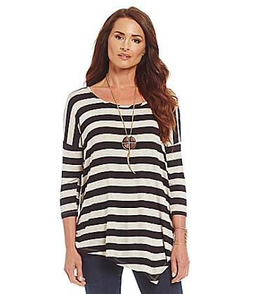 Bobeau Striped Asymmetrical Knit Top