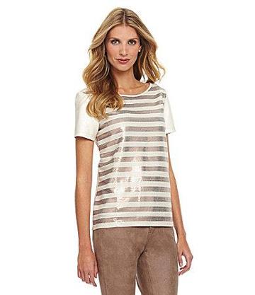 Chelsea & Violet Sequin-striped Faux-leather Top