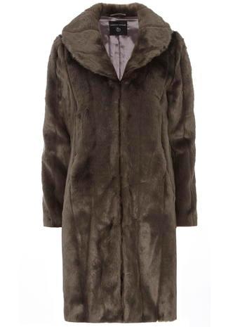 Dorothy Perkins Charcoal Long Line Faux Fur Coat