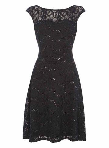 Dorothy Perkins *roman Originals Black Sequin Skater Dress