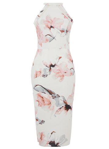 Dorothy Perkins *quiz Cream And Pink Floral Print Bodycon Dress