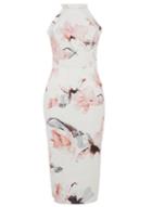 Dorothy Perkins *quiz Cream And Pink Floral Print Bodycon Dress