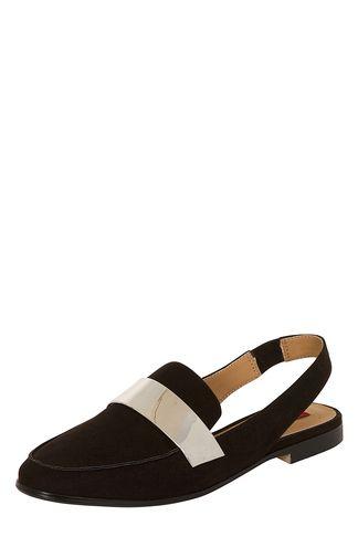 Dorothy Perkins *london Rebel Black And Silver Slingback Loafers