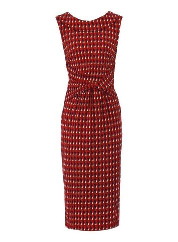 *jolie Moi Red Geometric Print Fold Collar Dress