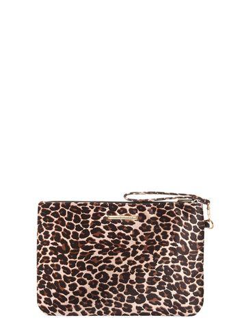 Dorothy Perkins Leopard Velvet Wristlet Clutch Bag