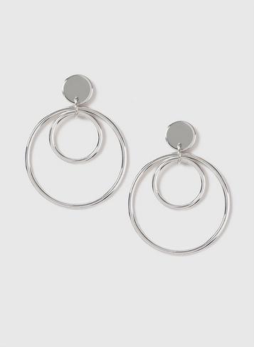Dorothy Perkins Silver Double Drop Hoop Earrings