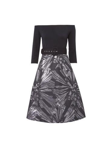 *luxe Black Belted Bardot Dress