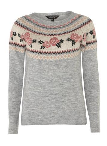 Dorothy Perkins Grey Floral Fair Isle Jumper