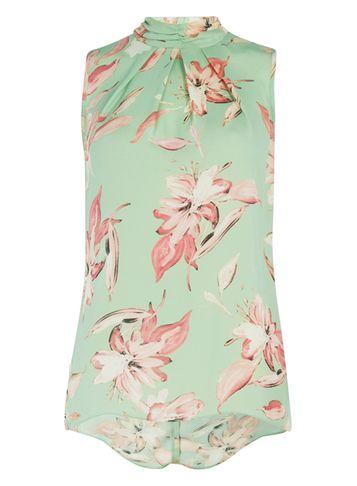 Dorothy Perkins *roman Originals Sage Green Lily Print Top
