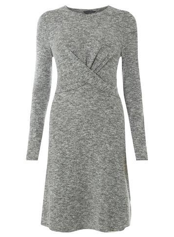 Dorothy Perkins *tall Grey Burshed Jersey Knot Front Fit And Flare Dress