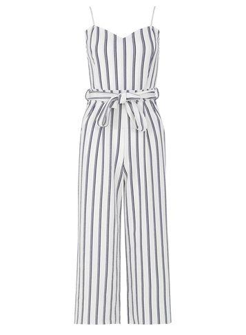 Dorothy Perkins *quiz White Stripe Belted Jumpsuit