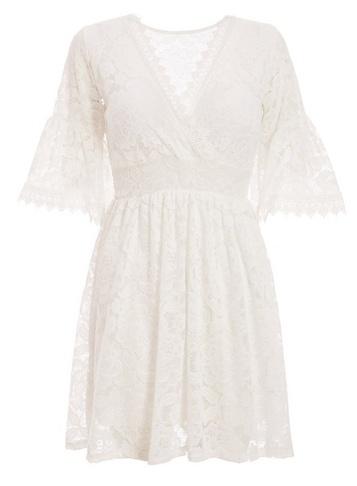 *quiz White Lace Wrap Skater Dress