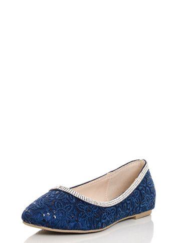 Dorothy Perkins *quiz Blue Lace Diamante Trim Pumps