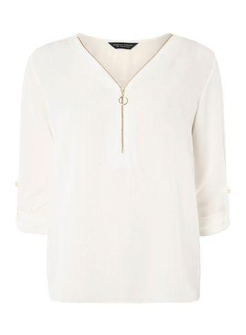 Dorothy Perkins Ivory Long Sleeve Zip Top