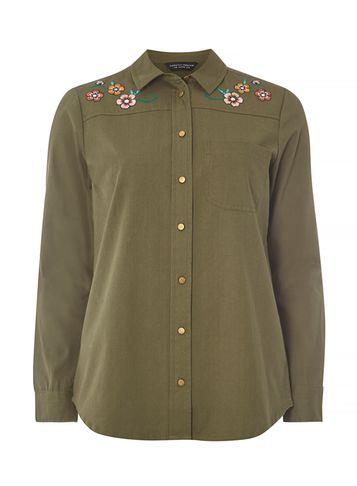 Dorothy Perkins Khaki Floral Embroidered Shirt