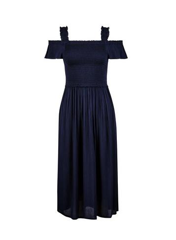 Dorothy Perkins Navy Plain Cold Shoulder Shirred Dress
